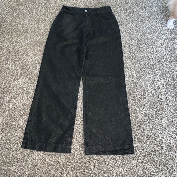 SHEIN Denim - Classic Black Women's Jeans, Sparkly Gold Hue Throughout, 28” Waist